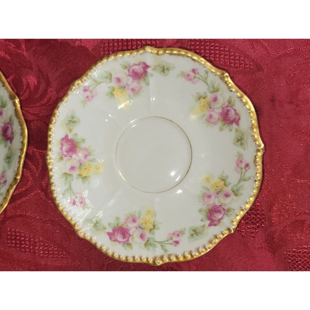Antique Elite‎ France Higgins Seiter New York Floral Saucers 6 pc 1896-1920 Mark